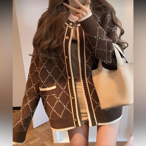 SHEIN Tops - SHEIN Brown and Cream Cardigan